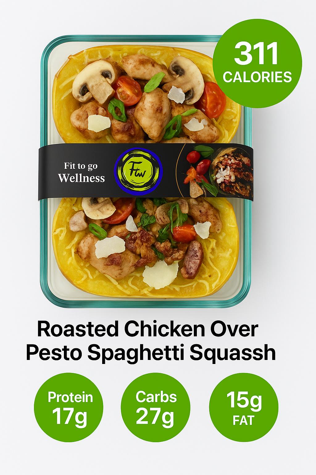 Roasted Chicken Over pesto Spaghetti and a squash